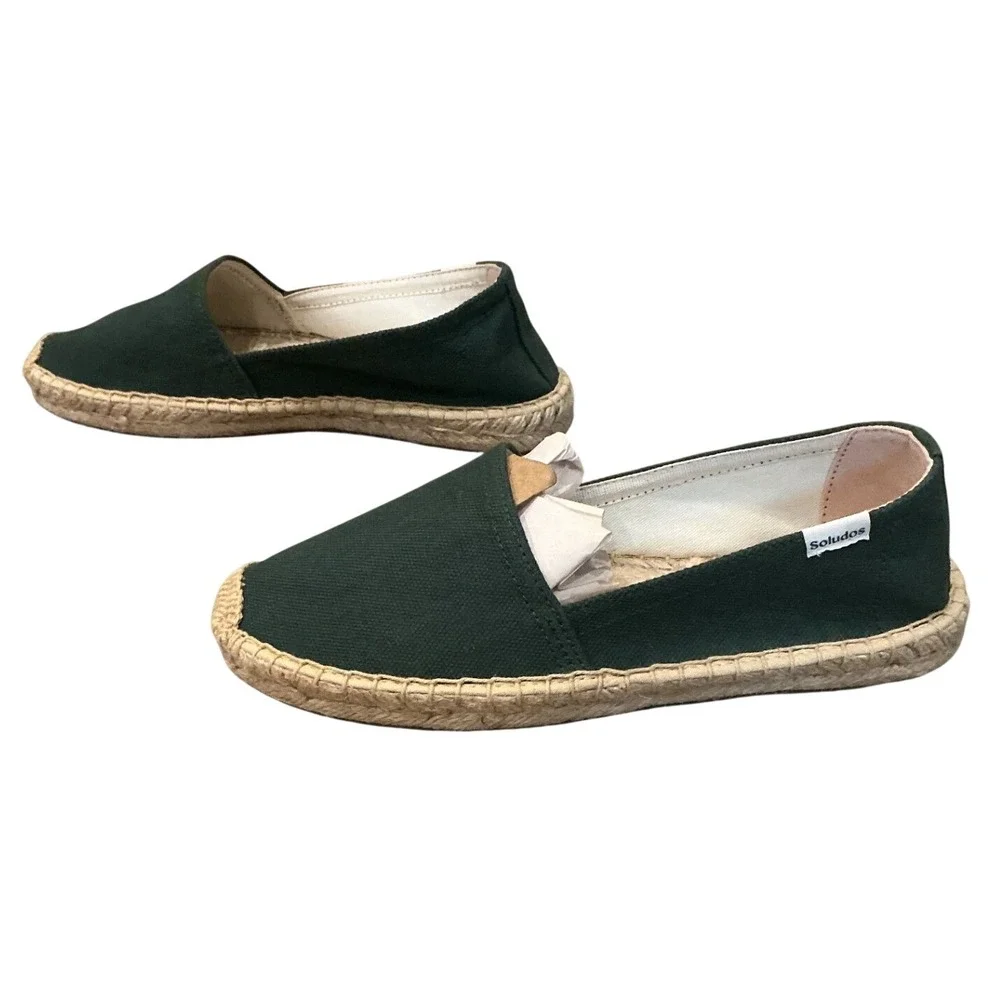 NEW Soludos Dali Original Espadrilles US 6 6.5 Forest Green Canvas Slip On Shoes